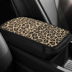 Leopard Cheetah Print African Animal Hunting Auto Center Console Armrest Pad, Car Center Console Cover, Auto Accessories Soft Comfort Armrest Cover Cushion Mat Fit for Most Cars (Gold)