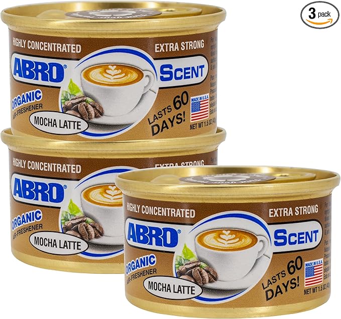 ABRO Car Air Fresheners: Canned, Spill Proof Airfreshener for Home, Office, or Car Accessories Interior, Lasts Up to 60 Days - 3Pack Mocha Latte Scent