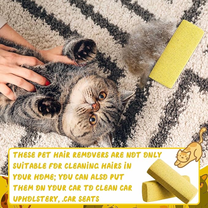 Abbylike 6 Pcs Pet Hair Remover Pumice Stone Car Pet Hair Removal Tool for Bedding Carpet Couch Furniture Cleaning (6.1 x 2.56 x 1.4 Inch,Yellow)