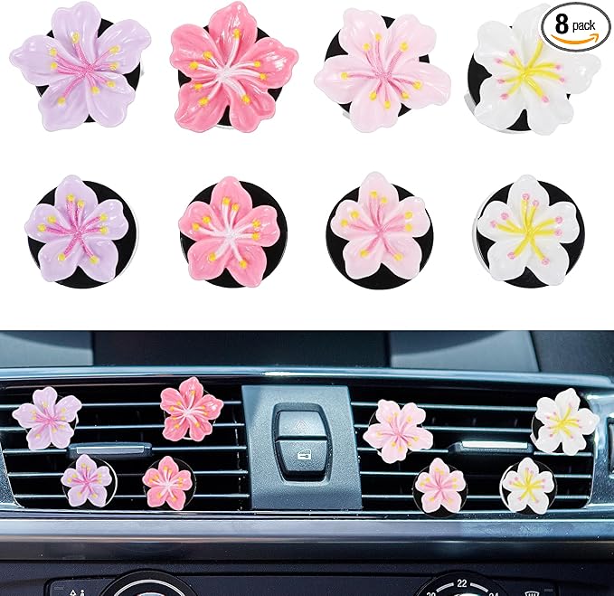 8 Pcs Flower Air Freshener Car Clips - Long Lasting Fragrance & Cute Flower Decor - Easy Car Vent Clips for Women