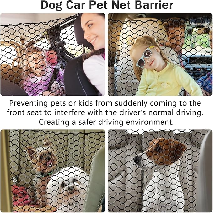 Dog Car Net Barrier for SUV - Pet Car Divider Back Seat Barrier Net, Easy to Install and Remove,with Flexible Bungee Cords Adjustable for Trucks, SUV, Vans, Universal Fit Sturdy Mesh (47 * 27 inches)