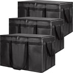 CIVJET Insulated Food Delivery Bag, XXXL Insulated Reusable Grocery Cooler/Hot Bags, Tote Bag for Shopping/Travel, Catering Bag 22x14x13, Black, 3-Pack