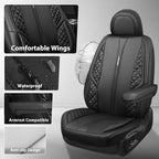CAR PASS Nappa Leather Car Seat Covers Full Set, Luxury Seat Protector for Cars, Waterproof Anti-Slip PU Seat Cushion Airbag Armrest Compatible Universal for Sedan SUV Pick-up Truck Auto, All Black