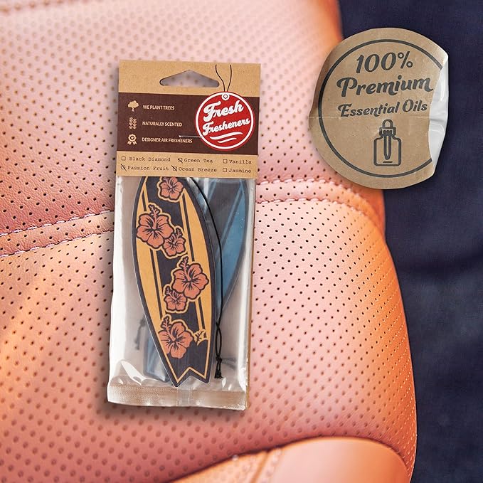 Outdoor Adventure Car Air Freshener 4 Pack Scented With Premium Oils By Fresh Fresheners (Surfboard)