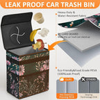3 Gallons Car Trash Can with Lid, Car Trash Bag Bin Hanging Waterproof Automotive Garbage Cans Leak Proof Vehicle Trash Can Navy Floral