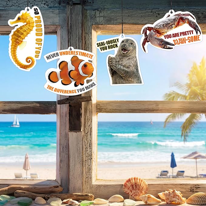12 Pcs Employee Appreciation Gift Bulk Funny Air Freshener Car Scented Sea Animal Thank You Hanging Decor Inspirational Team Thank You Gift for Coworkers Staffs Nurse Teachers Student