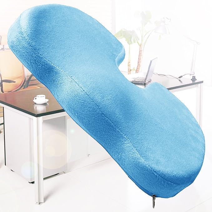 Bookishbunny 2pc High Resilience Memory Foam Seat Chair Waist Lumbar Back Support Cushion Pillow Car Office Home (Light Blue)