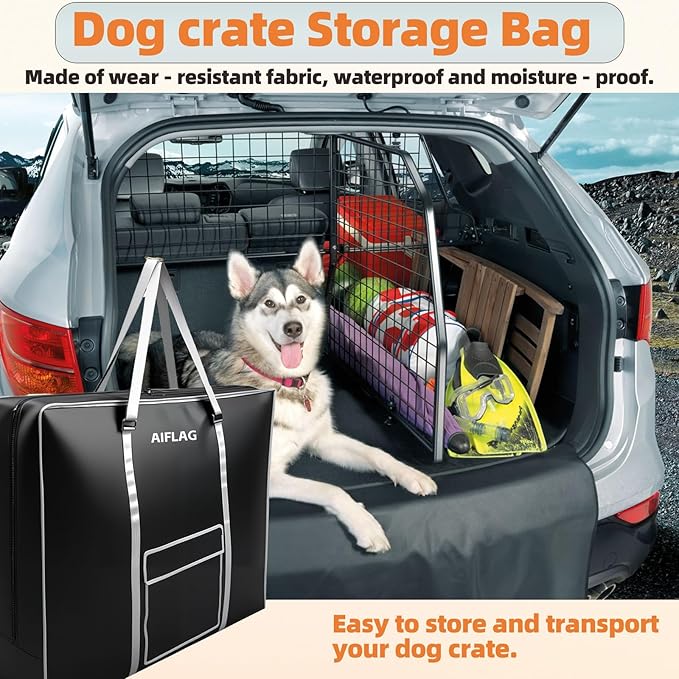 42 - inch Foldable Wire Dog Crate Storage Bag, Silver Outer Trim and Strap, Aesthetic and Practical, 44.1×6.3×31.9 inches