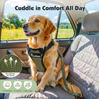 Pawaboo Dog Seat Belt Harness for Car, Dog Car Harness Seatbelt with Double Clips, Adjustable Breathable Pet Vest & Dogs Safety Tether with Elastic Bungee for Small Medium Large Pet, XL, Green + Black