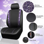 CAR PASS Bling Diamond Car Seat Covers Full Set,Shining Rhinestone Waterproof Faux Leather,Rear with Zipper,Universal Fit Automotive Glitter Crystal Sparkle Strips for Women,Violet Purple Rhinestone