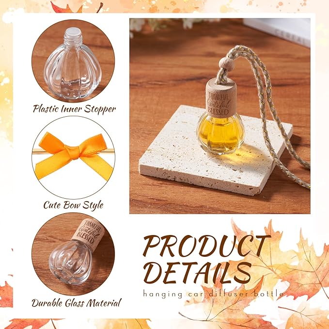 30 Pcs 30 Pcs Winter Car Diffuser Bottles Snowman Pumpkin Car Diffuser Winter Fall Hanging Empty Vehicle Air Freshener with Bow for Holiday Party Gift (Pumpkin)