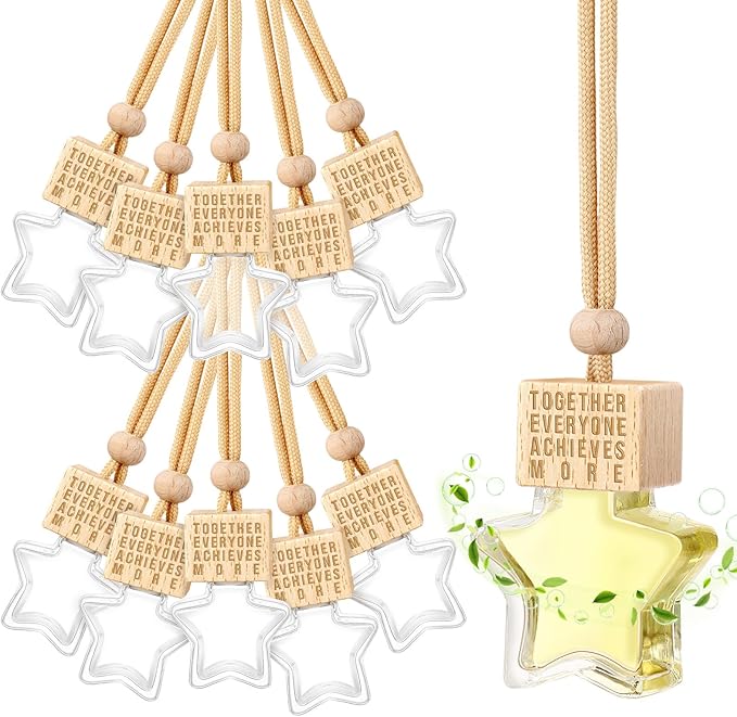 24 Pcs Star Shaped Car Fragrance Diffuser Bottle Bulk - Appreciation Gifts Set Hanging Glass Diffusers with Inspirational Message for Coworker Teacher Staff Thank You Gift (Team)