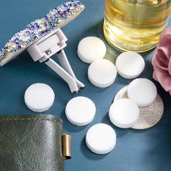 40Pcs Car Air Freshener Refill Felt Pads, 17.5MM/0.7inch Unscented White Air Freshener Replacement Pads Oil Perfumes Refill Tablets for Car Air Freshener Vent Clips Car Diffusers
