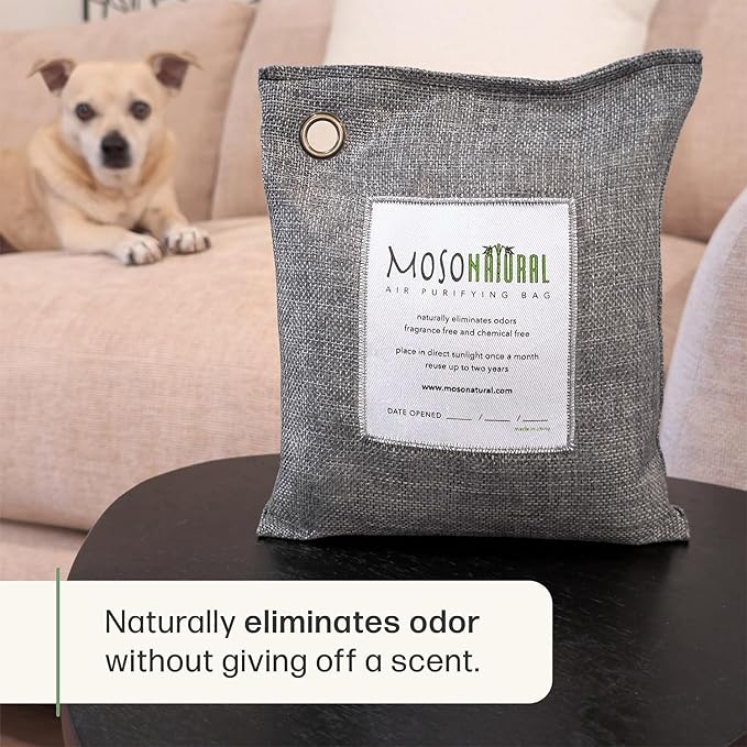 Moso Natural Air Purifying Bag 500g | Premium Bamboo Charcoal Odor Absorber for Home, Bedroom, Kitchen, Basement | Unscented Pet Odor Eliminator | Large Room Charcoal Deodorizer Bag Covers 250sqft