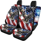 KEIAHUAN Front and Back Car Seat Covers American Flag Eagle Front Seat Cover and Split Rear Bench Seat Cover 4th of July Patriotic Automotive Interior Accessories