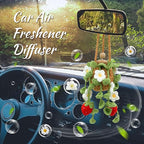 Crochet Car Air Freshener, 15ml Empty Refillable Oil Diffuser Bottle with Hanging Crochet Cute Plant for Car Rearview Mirror Decor Air Freshener Diffuser for Home and Office Decor(Two Strawberry)