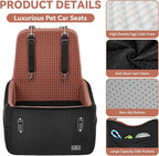 PETSFIT Dog Car Seat for Small/Medium Dogs Up to 35 lbs – Patented Safety System, 6" Memory Foam Pet Booster Car Seat, Fully Detachable and Washable Dog Carseat with 2 Storage Pockets (Black/Brown)