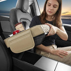 5 in 1 Car Center Console Cover, Armrest Pad with 2 Storage Pockets, Cup Holder, Tissue Box Slot, Phone Holder, Universal Car Interior Organizer (Beige)