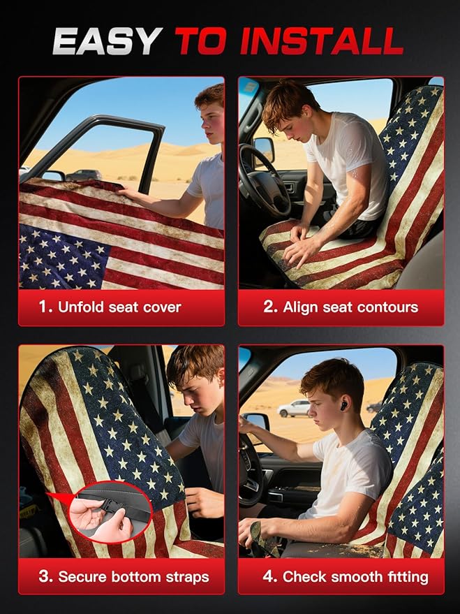 American Flag Car Seat Towel Protector (1-Pack), Waterproof Sweat-Proof Non-Slip Cover for SUV, Truck & Sedan, Patriotic Seat Mat for Gym & Beach, Washable & Easy Install, Ideal Celebration Gift