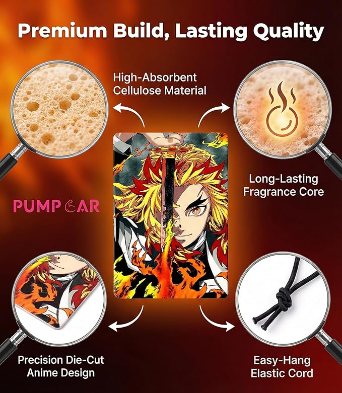 PumpCar 2 pieces double-sided Kamado Tanjiro Kyojuro Rengoku Japanese hanging Cherry-Scented car air Freshener Anime Cool for rearview mirror Car Interior Accessories Household Gifts (Kimetsu)