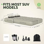 GOOBED Inflatable SUV Camping Mattress with Pump & Accessories, 10-Inch Thick Air Bed with Pillows, Storage Bag & Patch Kit, Fits 4Runner, Jeep, and Most Midsize to Large SUVs (Gray)