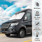 Windshield Sun Shade Foldable Sun Visor Protector Custom Fit 2007-2024 2025 2026 Mercedes Benz Sprinter Freightliner Cargo Crew Passenger Motorhome Accessories