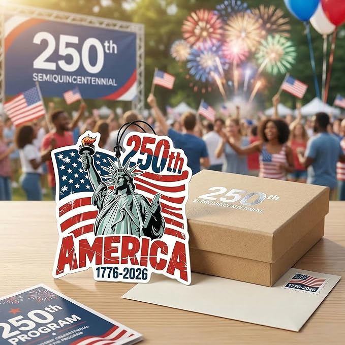 9Pcs USA 250th Anniversary Car Air Freshener, 1776-2026 Semiquincentennial Commemorative Hanging Ornament, Patriotic Double-Sided Scented Tablet, 2026 Independence Day Souvenir Gifts (Style 2)