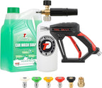 Tool Daily Short Pressure Washer Gun with Foam Cannon, Car Wash Soap 64 Oz, 5 Power Washer Nozzle Tips, 1/4 Inch Quick Connect