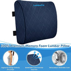 Lumbar Support Pillow for Office Chair Back Support Lumbar Pillow for Car, Gaming, Office Chair - Improve Sitting Posture & Back Pain Relief, Memory Foam, Adjustable Straps, Blue
