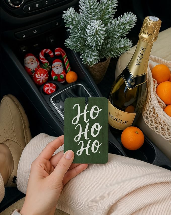Green Christmas Berry Car Air Freshener 4 Pcs, Hohoho Winter Xmas Pine Tree Reindeer Hanging Air Freshener for Cars Closet Drawer Books, Christmas Car Accessories Mirror Decor for Women Men