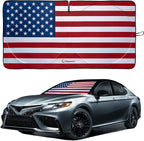 Magnelex American Flag Windshield Sun Shade, High-Resolution Car Sun Shield with Mirror Cut-Out for Automotive Interior Sun Protection Heat Reduction, Folding Car Sunshade - Large