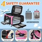 Petskd Top and Side Expandable Pet Carrier 18x11x11 Inches Delta United Airline Approved, Soft-Sided Carrier for Small Cats and Dogs with Locking Safety Zippers and Anti-Scratch Mesh(Pink)