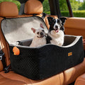 Dog Car Seat for Large Dogs up to 60 lbs or 2 Small Dogs with 4" Memory Foam, Back Seat Medium Pet Booster Seat with Triple Safety Belts, Adjustable Leashes, Detachable/Washable (Black/Gray, Large)