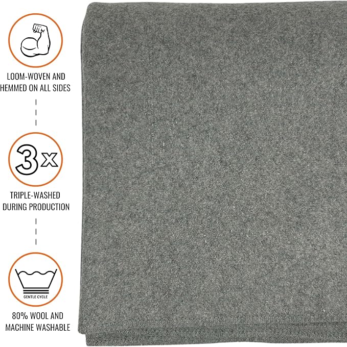 Arcturus Military Wool Blanket - Warm, Thick, Washable - Great for Outdoors, Camping, Stadium Blanket, Picnics, Travel - Car & Bushcraft Survival Kits