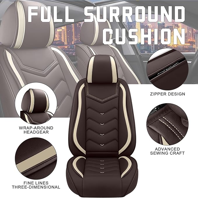 CTDS Car Seat Covers for Chevy Trax 2015-2026, Stylish Sport Seat Cover, Premium Nappa Leather Car Seat Cover. Automobile Seat Covers Sets.(Standard 5 Seats/Coffee Color)