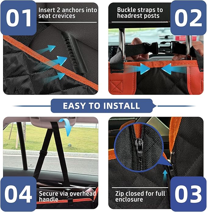 Dog Car Seat Cover for Back Seat - Waterproof and Anti-Slip Car Dog Seat Cover, with Hammock Design for Safe and Comfortable Travel, Suitable for Most Cars Trucks SUVs