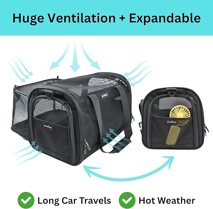 Crash-Tested Dog Car Carrier (Test with FMVSS 213b - 5 Star Safety Rated by CPS) | 2-in-1 Small Pet Car Seat, Expandable Cat Carrier Soft | Lab-Tested Dog Travel Bag for Safe Travel |