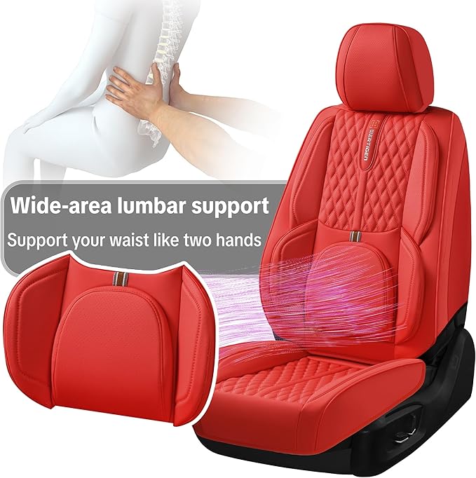 Red Car Seat Covers for Ford Bronco Sport 2021-2025 Car Seat Cover, PU Leather, 5 Seats Full Set, Anti-Slip, Waterproof, Protect and Upgrade Seats, Beautify The Interior of Old Cars