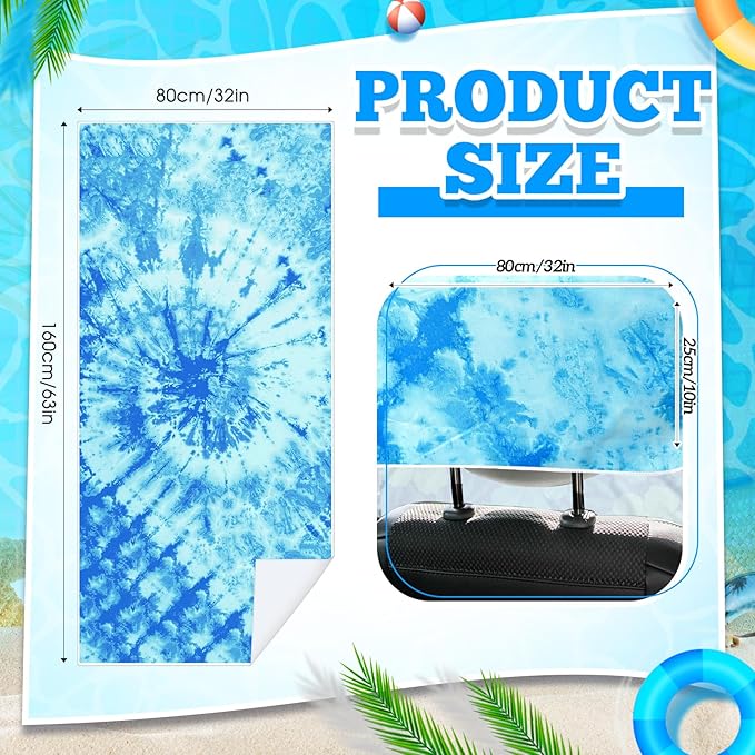 2 Pack Car Seat Towel Covers with Storage Bag 63 x 32 Inch Athletic Running Towel Seat Sweat Washable Non Slip Cover Gift for Car Outdoor Sport Activities (Blue Tie Dye)