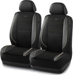 Skechers Air-Cooled Memory Foam Seat Cover, Mesh Thick Car Seat Covers,Piping Leather Car Seat Covers Front Seats, Airbag Compatible, Automotive Comfort for Most Cars, Vans, Trucks, SUV, Beige