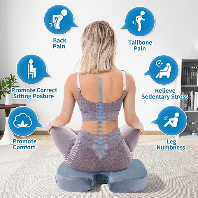 Car Seat Cushion, Memory Foam Cushion Non Slip for Wheelchair, Cars, Desk, Gaming & Office Chairs, Ergonomic Cushions Pad for Tailbone Pain Relief Sciatica & Back Support, Grey