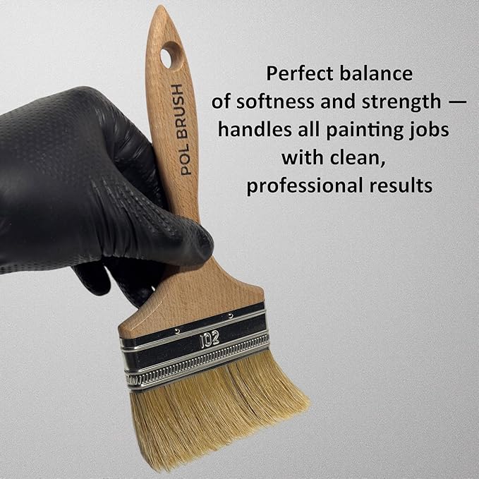 4 Inch Flat Paint Brush - High European Quality - Natural Bristles - for Home, Wood, Walls, Art, Trim & Furniture - for Acrylic, Oil, Stain, Chalk & Latex Paints