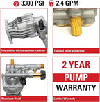 OEM Technologies 3300 PSI 2.4 GPM Replacement Pressure Washer Pump Kit, Horizontal Axial Cam Replacement Pump for Gas Pressure Washer, 3/4" Shaft, Includes Hardware and Siphon Tube (90028)