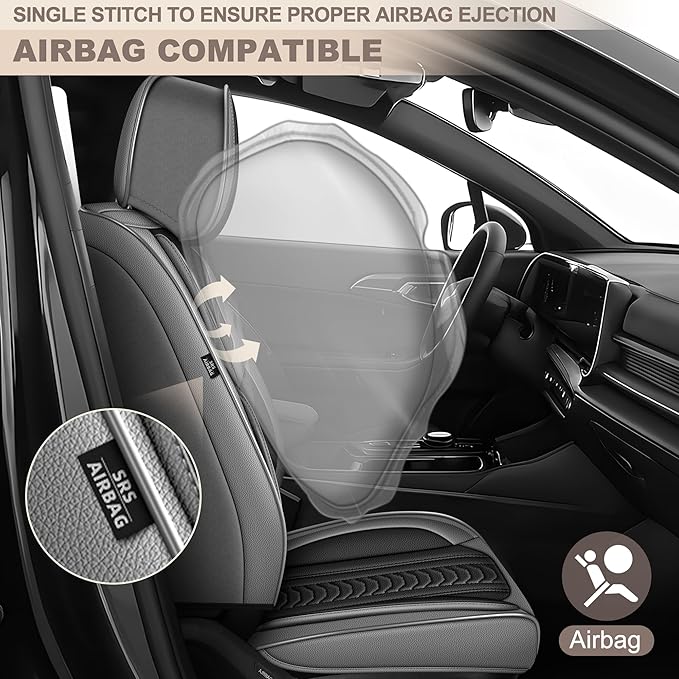 TTX LIGHTING for Honda CR-V 2015-2026 Seat Covers: Waterproof Leather Seat Protector with Airbag Compatible (2 Front Seats,Black&Gray)