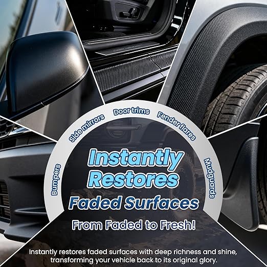 Plastic Restorer for Cars, Deep Black Trim Restorer for Faded Plastic, Rubber & Vinyl | Long-Lasting Shine & Protection | Easy Apply Auto Detailing Formula, 5 oz