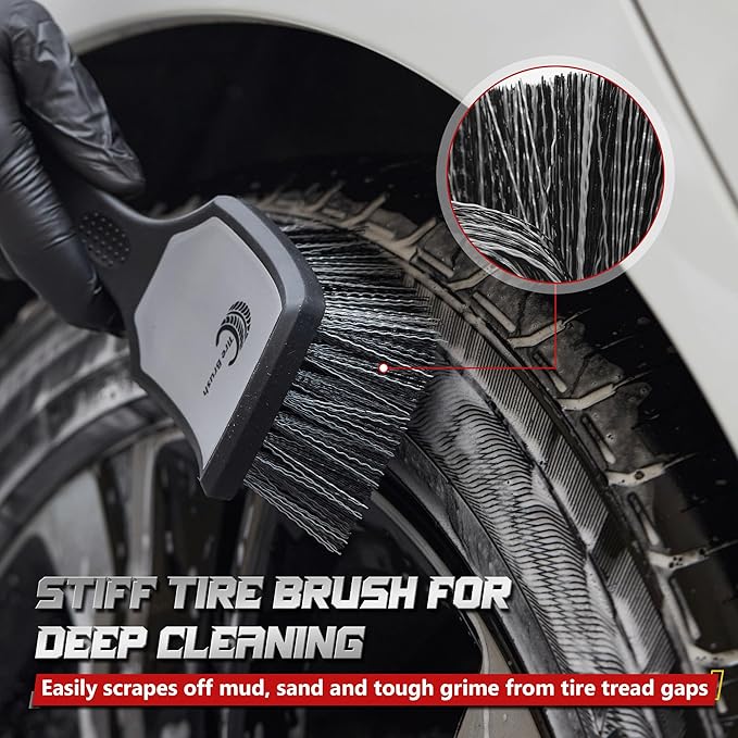 Wheel & Tire Brush Set, 2 Pack Car Wheel Brush & Tire Cleaner Brushes, Soft Bristle Rim Brush and Stiff Tire Scrub Brush, Scratch-Free Wheel Cleaning Kit for Car Detailing, Trucks, SUVs