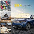 Car Windshield Sun Shade Compatible with 2014-2024 2025 2026 Jeep Grand Cherokee Accessories Foldable Front Window Sunshade Custom Windshield Sun Visor