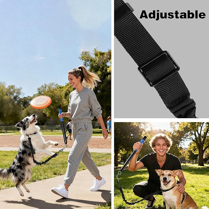 Bicycle Dog Leash for Riding, Hands Free 150° Rotating Built-in Shock Absorber Bike Retractable Leashes for Cycling, Elastic Nylon Adjusted Car Holder Seat Belt Rope (Black)