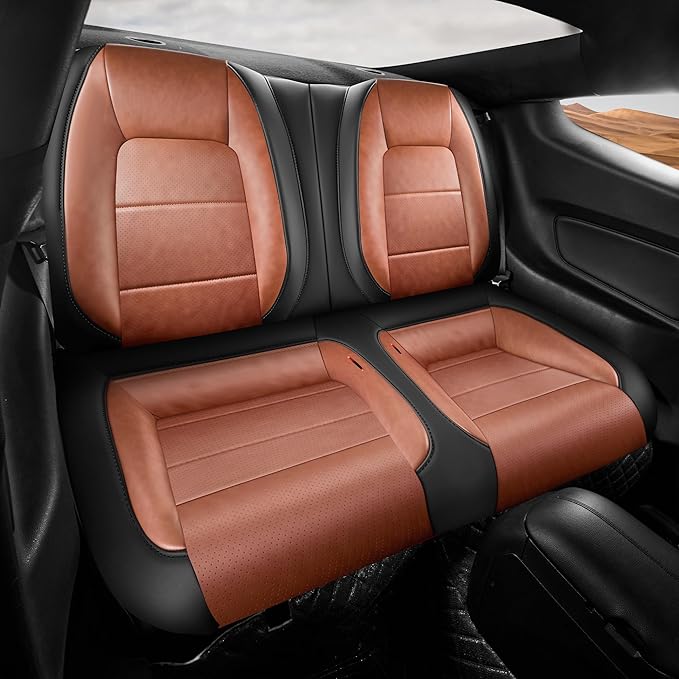 Seat Cover for Ford Mustang Coupe 2015-2026 Custom Fit Faux Leather Car Seat Covers for Mustang Coupe Fastback GT/V6/EcoBoost Full Set-(M-Brown)