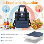 Insulated Lunch Box for Men & Women - Double Layer Leakproof Lunch Bag with Adjustable Shoulder Strap, Expandable Food Cooler for Work, Office, Travel, Camping (Dark Blue)